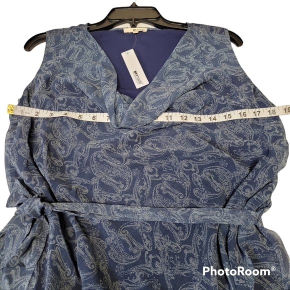 Revolve LAmade Blue Sleeveless Drape Neck Paisley Print Belted Dress Size Small - Picture 5 of 6